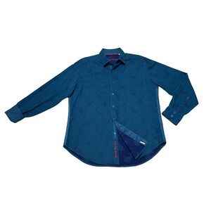 Robert Graham Shirt Men's Small Blue Paisley Button Up Flip Cuff Classic Fit